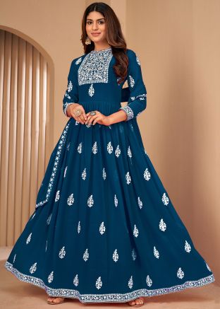 Blue Embroidered Georgette Anarkali Suit