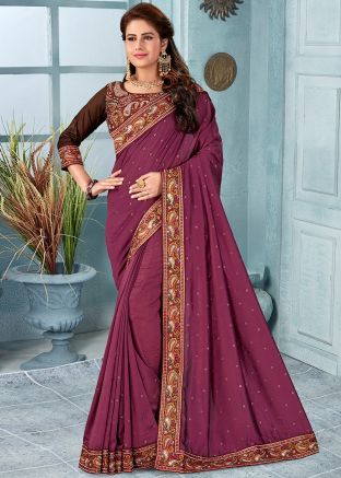 Purple Silk Saree With Heavy Embroidered Blouse