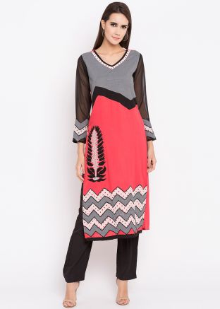 Coral Peach Readymade Cotton Kurti