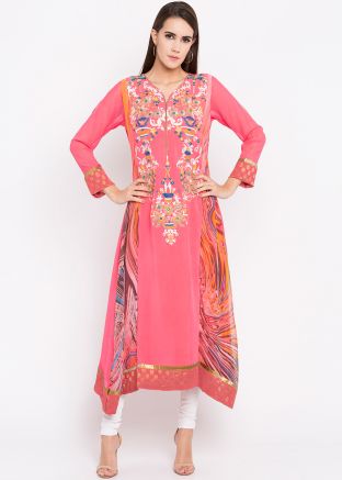 Peach Asymmetrical Georgette Kurti