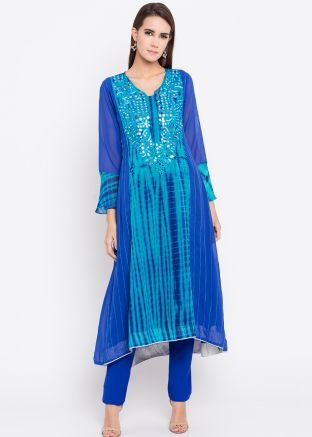 Blue Mirror Embellished Georgette Kurti 