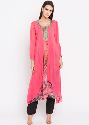 Pink Asymmetrical Readymade Kurti