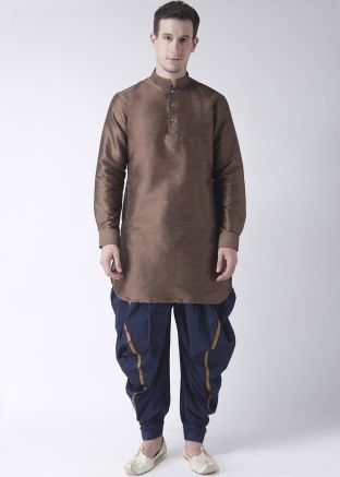 Readymade Brown Dupion Silk Kurta Dhoti Set