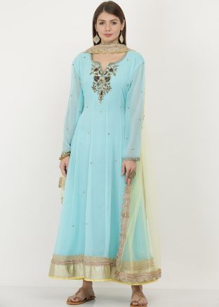Readymade Blue Embroidered Anarkali Salwar Suit