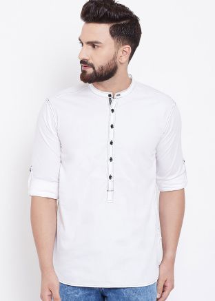 Readymade White Cotton Short Kurta