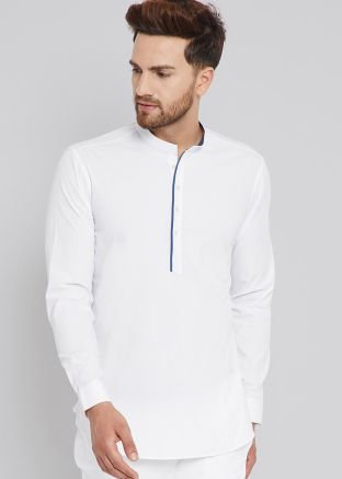 Readymade Cotton White Short Kurta