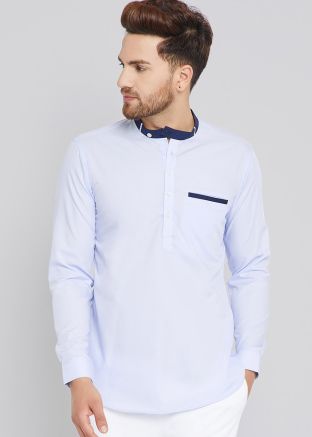 Blue Readymade Cotton Short Kurta