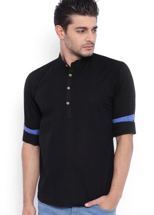 Readymade Black Cotton Short Kurta