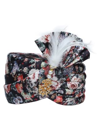 Black Silk Floral Digital Print Wedding Safa