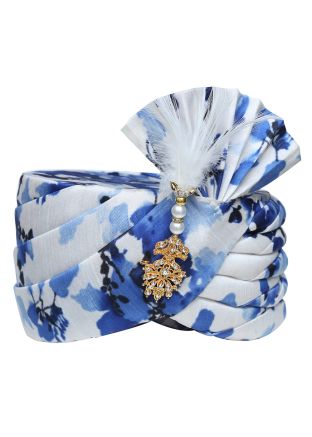 White Digital Print Silk Safa
