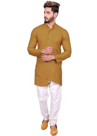 Brown Readymade Asymmetric Kurta Churidar Set