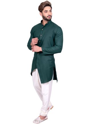 Green Asymmetric Readymade Kurta With Churidar