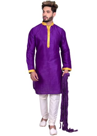 Purple Art Silk Readymade Kurta Churidar Set