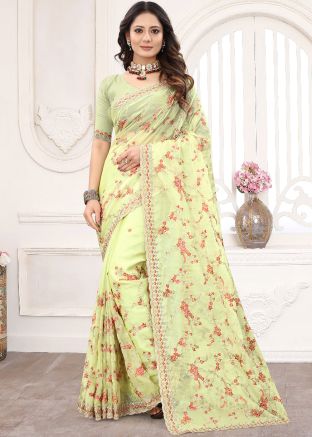 Floral Resham Embroidered Saree In Organza