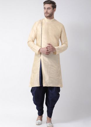 Cream Readymade Angrakha Style Slit Kurta With Dhoti