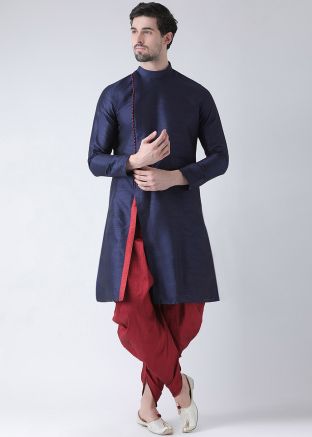 Readymade Blue Slit Style Angrakha Kurta With Dhoti