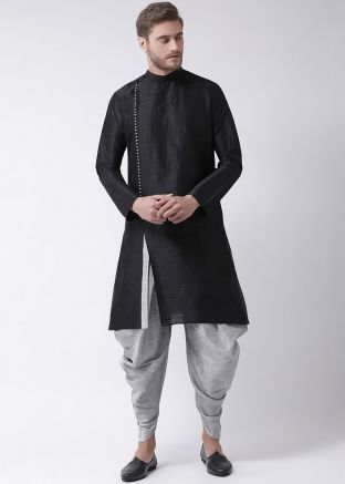 Black Readymade Angrakha Style Slit Kurta Dhoti Set