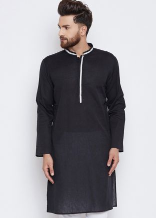 Black Readymade Lace Cotton Kurta