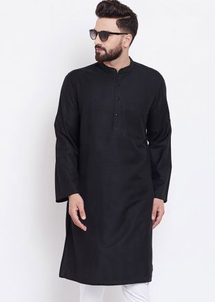 Black Readymade Cotton Kurta