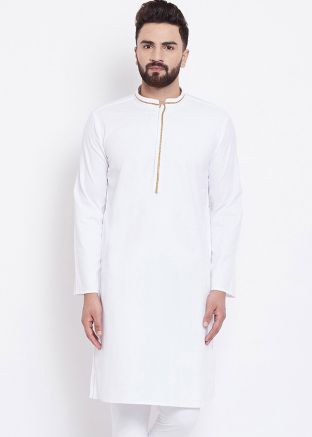 White Cotton Readymade Kurta For Men