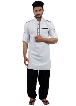 Readymade White Cotton Pathani Suit