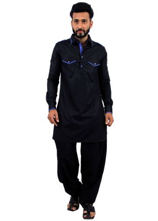 Readymade Black Cotton Pathani Suit