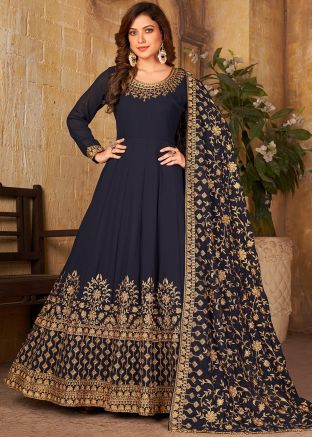Black Embroidered Anarkali Suit In Georgette