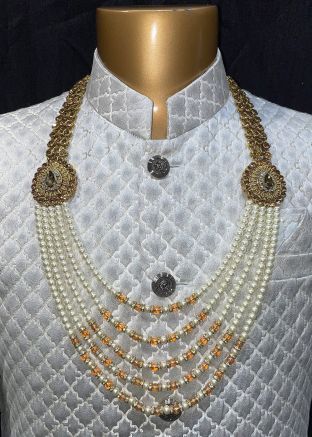 White Layered & Beaded Kantha Mala