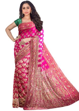 Pink Heavy Pallu Saree In Kanjivaram Silk