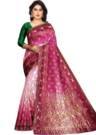 Pink Hand Embroidered Kanjivaram Silk