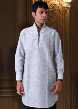 Grey Linen Readymade Pathani Kurta