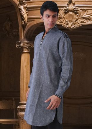 Readymade Grey Linen Pathani Kurta
