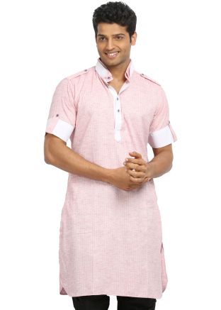 Peach Cotton Readymade Pathani Kurta