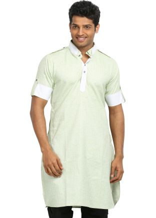 Green Readymade Cotton Pathani Kurta
