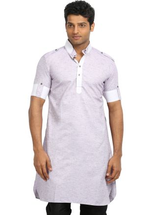 Purple Cotton Readymade Pathani Kurta
