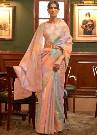 Multicolor Heavy Border Organza Saree