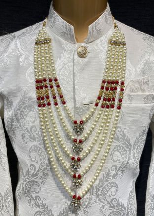 White Beaded Groom Multi Layered Kantha Mala