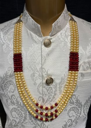 Cream Alloy Based Beaded Multichain Kantha Mala