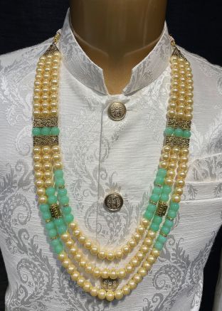 Beaded Cream Alloy Based Kantha Mala