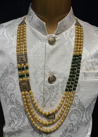 Green Multichain Kantha Mala With Stone Work
