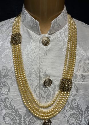 Cream Multi Layer Kantha Mala With Beads