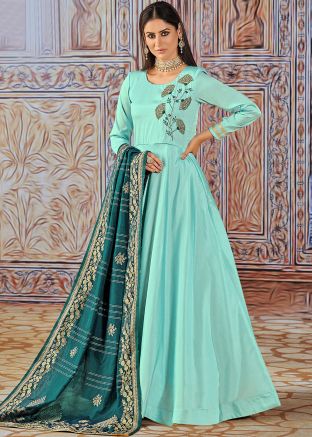 Green Thread Embroidered Anarkali Suit