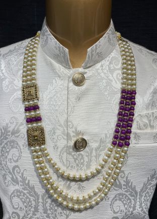 White And Purple Beaded Alloy Based Kantha Mala