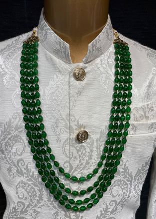 Green Multi Layered Kantha Mala For Men