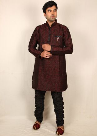 Maroon Woven Brocade Kurta With Breeches