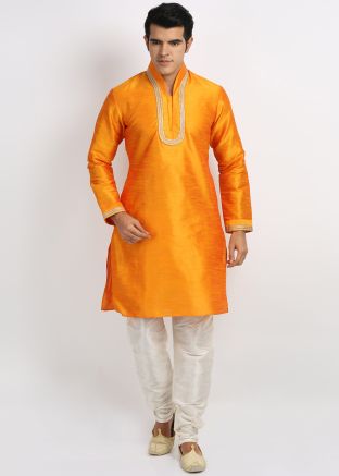 Yellow Readymade Art Silk Kurta Churidar Set