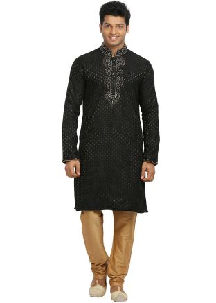 Readymade Black Embroidered Kurta With Churidar