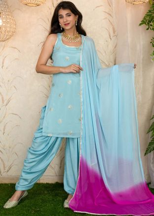 Readymade Blue Embroidered Patiala Salwar Kameez