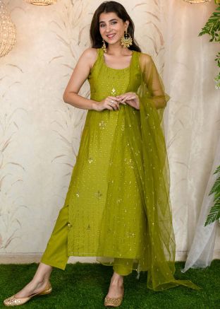 Readymade Green Sequinned Straight Cut Suit