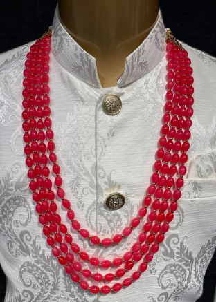 Red Beaded Multi Layered Mens Kantha Mala